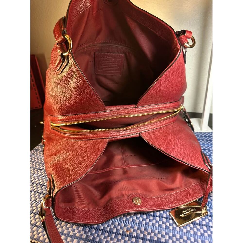 Coach Willow Floral Tea Rose Edie 31 Shoulder Bag Pebbled Leather -Burgundy/Red - Picture 9 of 10